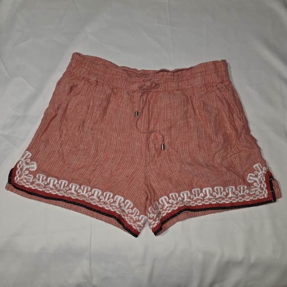 Anthropologie Pants - Anthropologie Women's Beachcomber Linen Striped Embroidery Shorts Size Medium